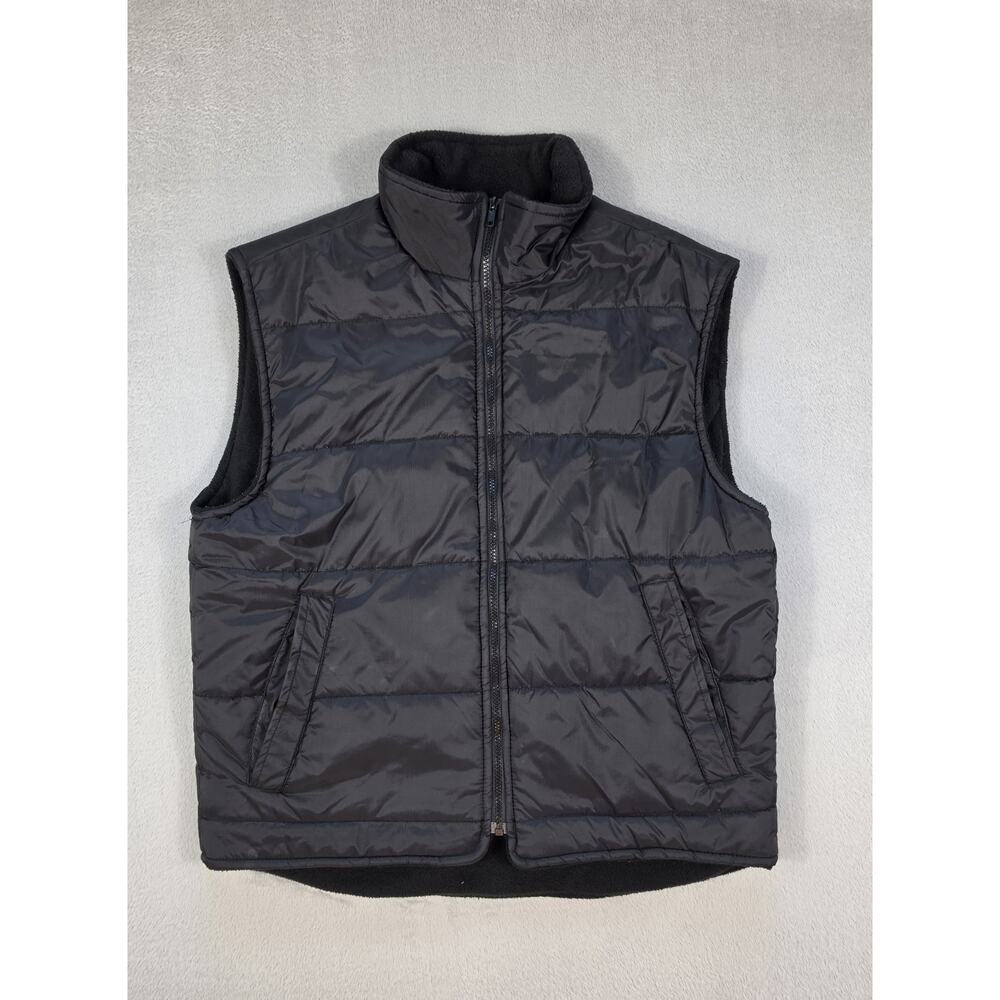 Faded Glory Black Puffer Vest Men’s Size M Full Zip Fleece Lined
